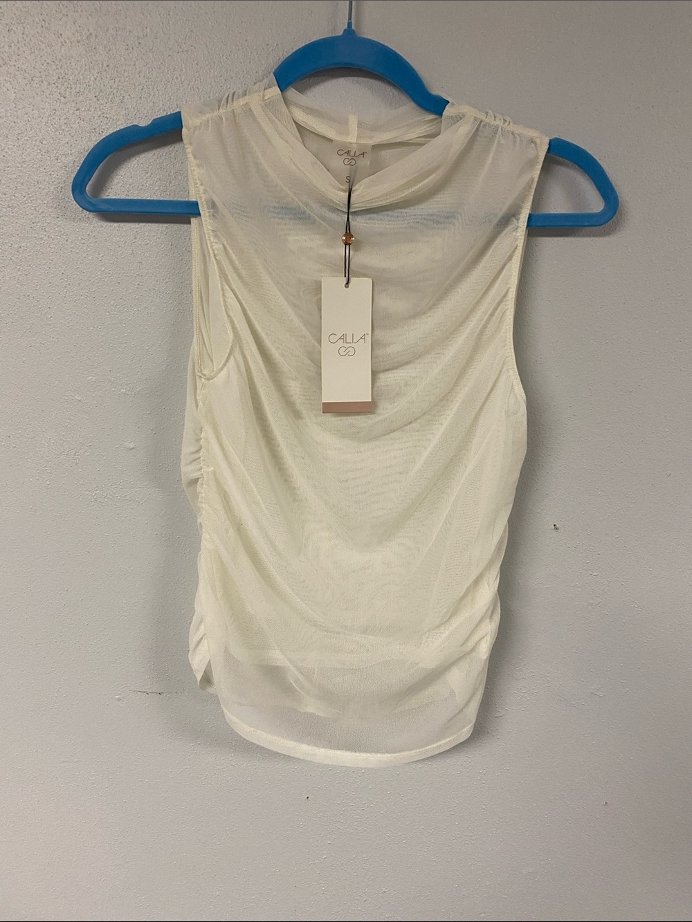 Calia Ruched Mock Tank Top. Cloud Cover. NWT